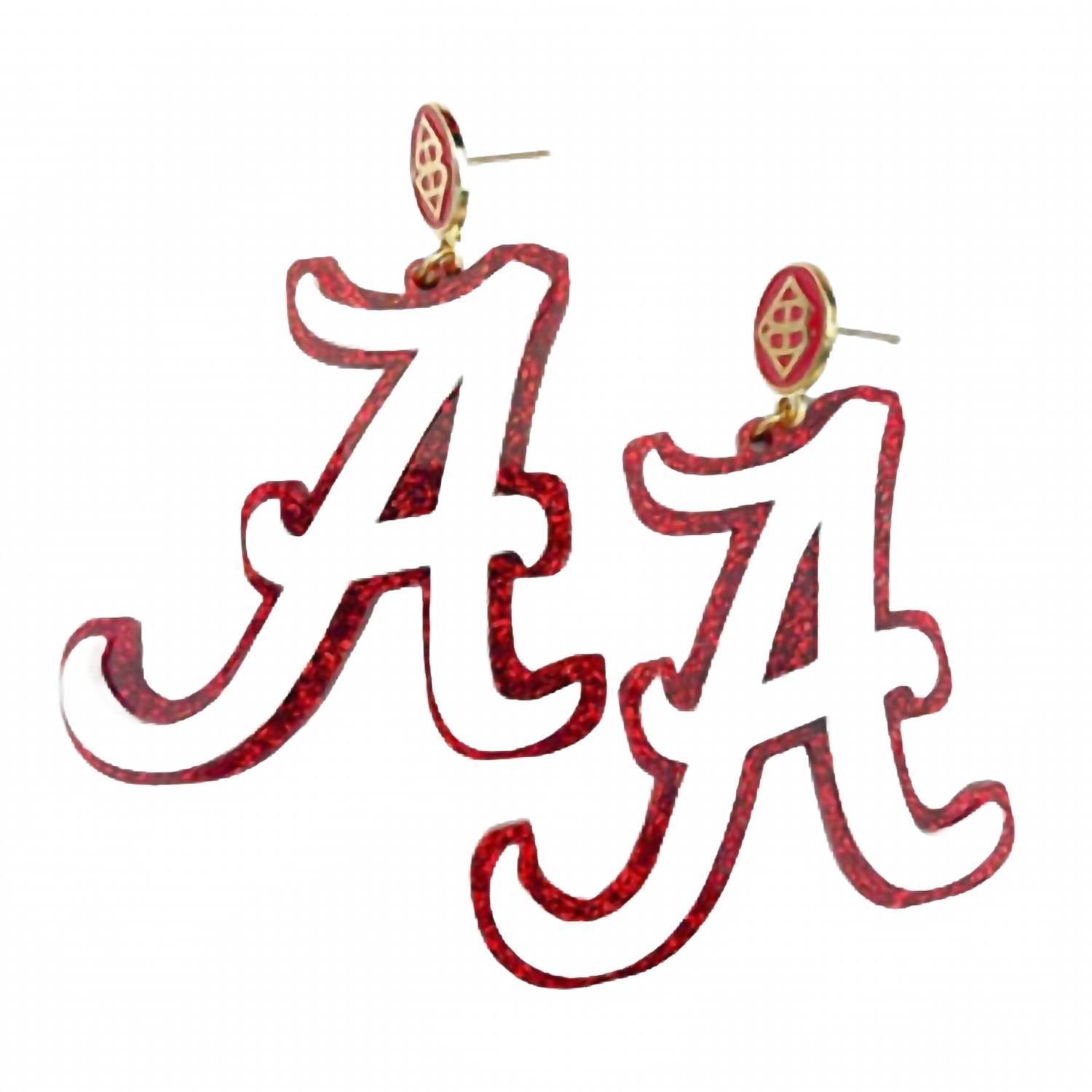 New Brianna Cannon Glitter Alabama A Earrings In White/Crimson